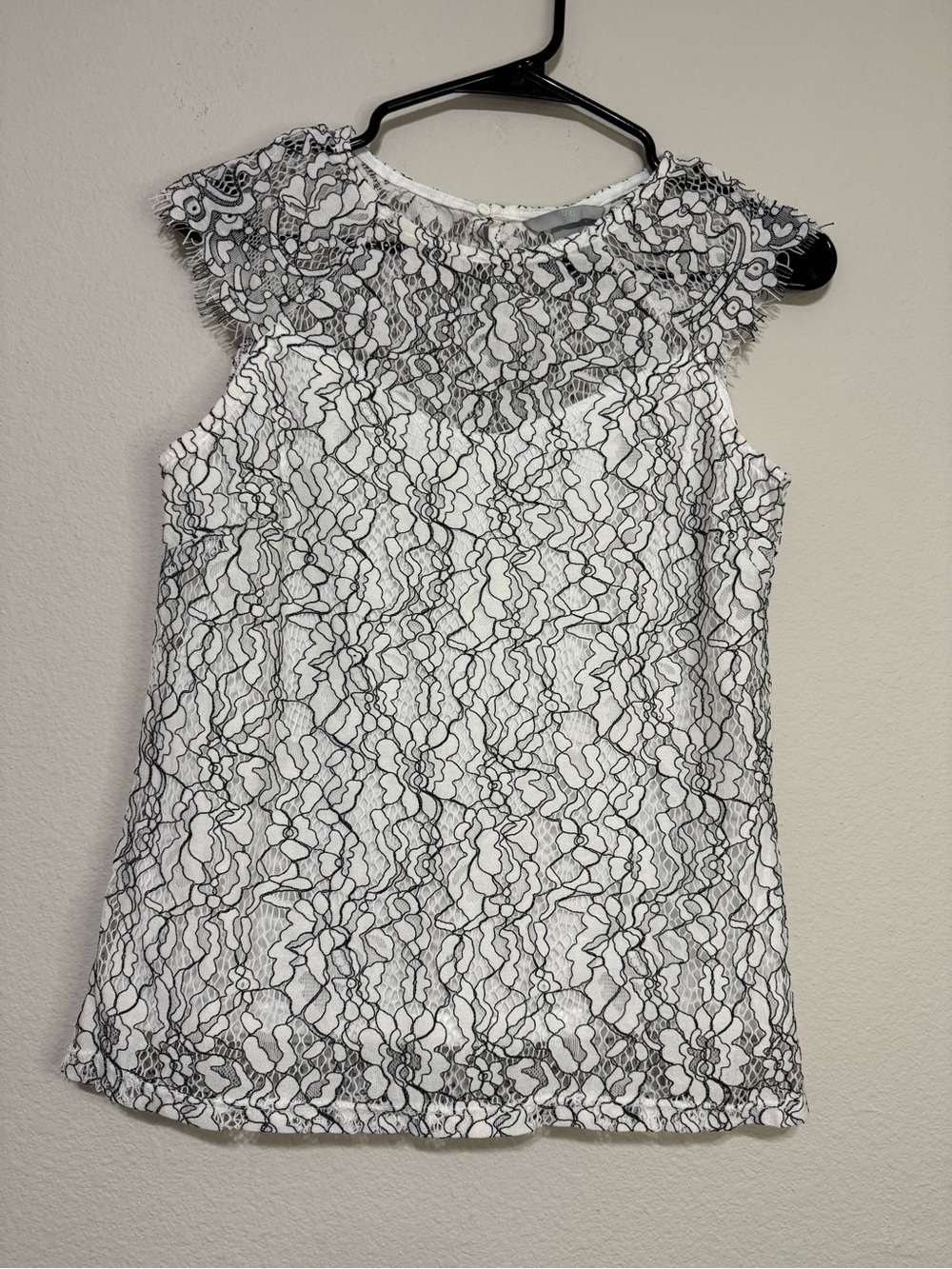 H&M White Camisole with Black Lace Overlay